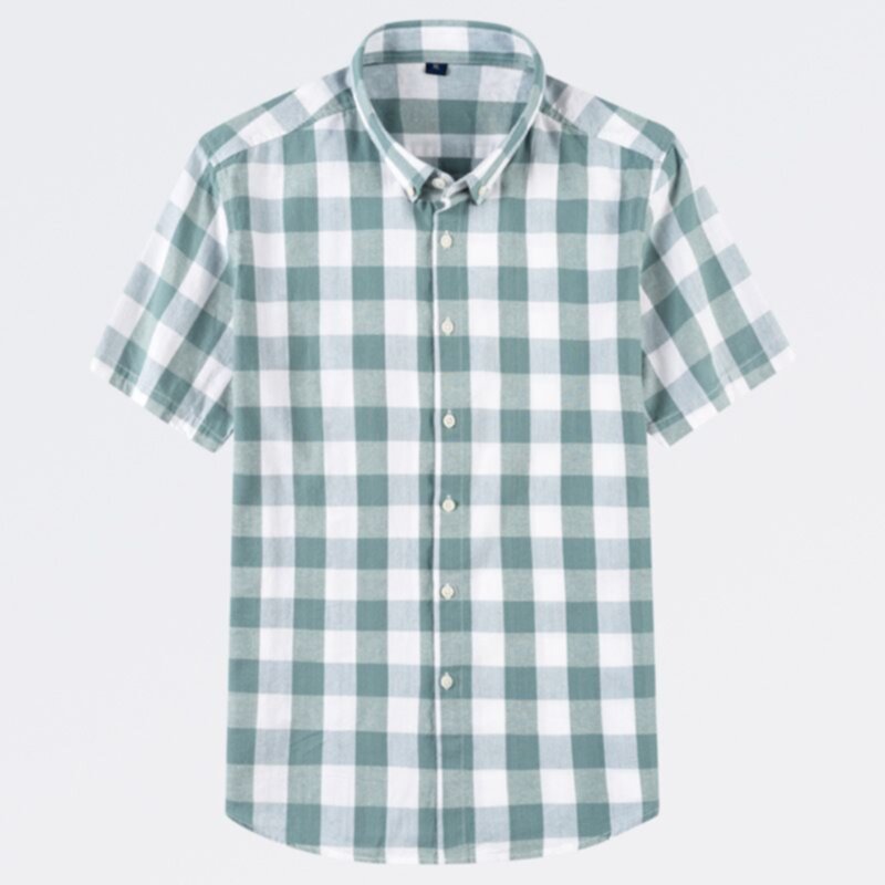 Summer Men's Printed Plaid Pattern Short Sleeve Shirt Tops
